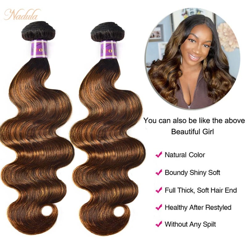 Nadula 12A Highlight Brown Ombre Body Wave Human Hair Weave 1 Bundle 20inch,Balayage Colored Brazilian 100% Remy Human Hair Wavy Bundles Extensions Blonde #FB30 Color - Image 3